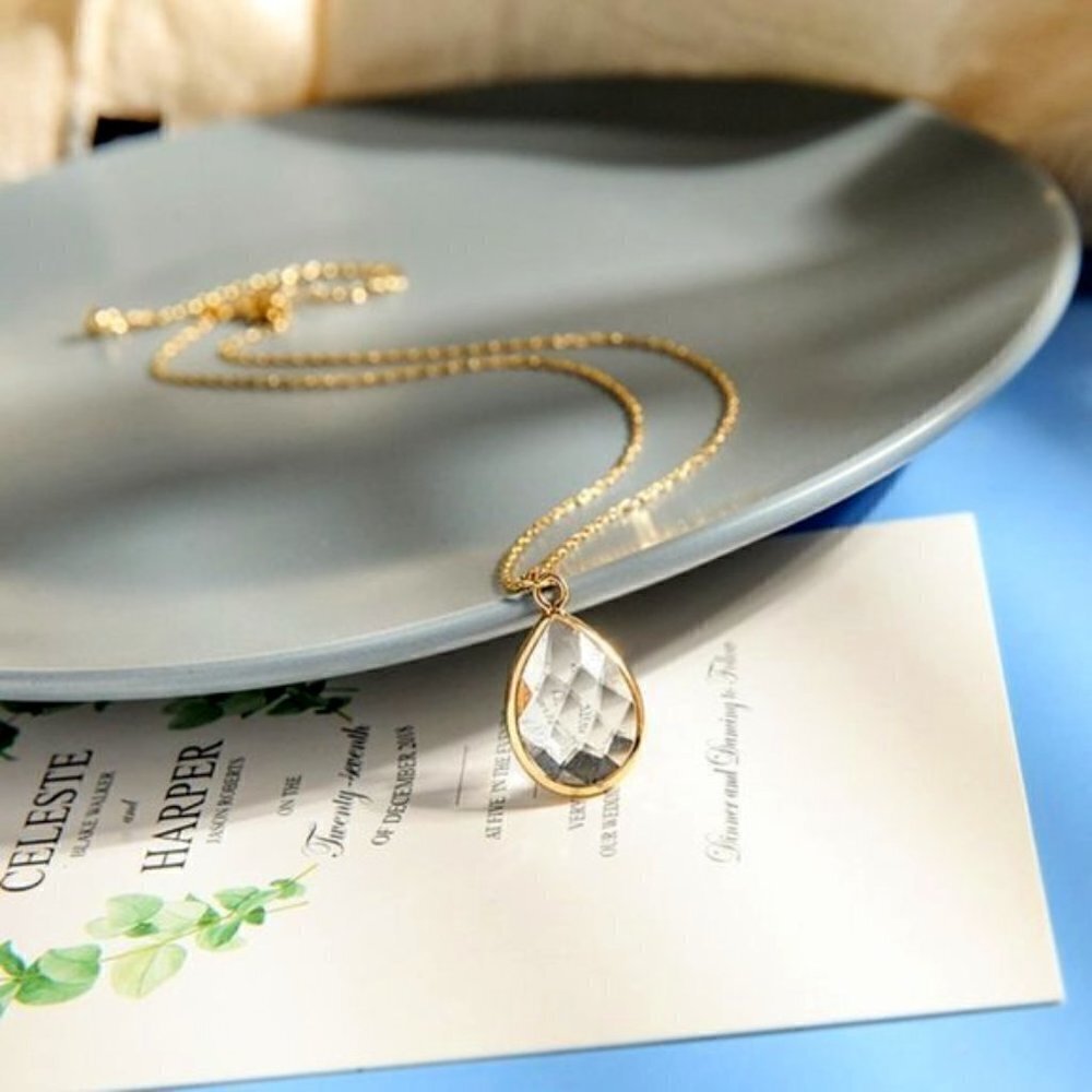 Gold color crystal pendant statement necklace